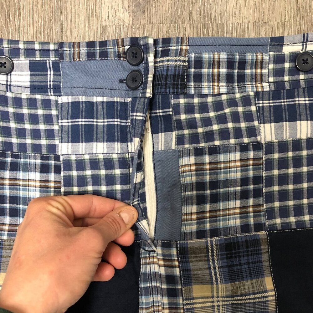 Loft Madras Plaid Skirt Women’s Size 12 Blue White Preppy Patchwork 100% Cotton - Picture 6 of 10